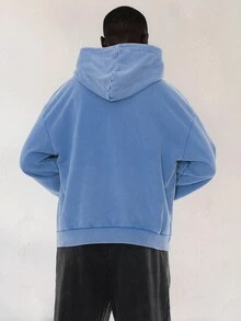 FORM&CHAOS Men's Fall Vintage Washed Blue Streetwear Loose Fit Hoodie Vacation Beach - Blue - View 2