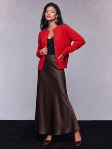 Savoree Wool Solid Button Front Sweater Office Red Autumn Casual Basic Minimalist Elegant Comfort Basic Commute Brunch Tea Party Spring Fall Winter - Red - View 5