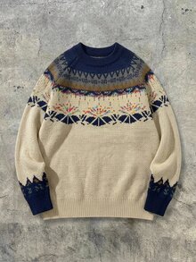 Manfinity Homme Men's Geometric Pattern Raglan Long Sleeve Casual Sweater Christmas - Beige - View 4
