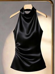 Franclia Blusa elegante de verano con cuello halter, drapeado y ajuste ceñido de unicolor para mujer