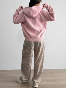 Aidyla Soft Pink Oversized Casual Slouchy Reversible Zip-Up Hoodie Cardigan,Fall Winter  Back-To-School Loose Versatile Knit Sweater Jacket Hooded Sweater - Pink - View 2
