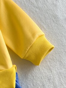 SHEIN Playful Pals 女嬰冬季休閒卡通可愛抓絨內裡日常戶外穿著卡其色駱駝印花洋裝褲裙襯衫 - 黃色 - 查看 8