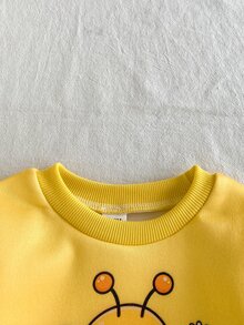 SHEIN Playful Pals 女嬰冬季休閒卡通可愛抓絨內裡日常戶外穿著卡其色駱駝印花洋裝褲裙襯衫 - 黃色 - 查看 6