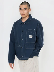 FORM&CHAOS Men's Fall/ Denim Workwear Beach Vacation Jacket Casual Streetwear - Navy Blue - View 6