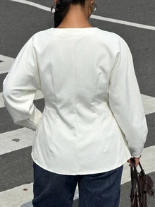 Muchica 純白色收腰休閒優雅女款夾克，標準碼與大尺碼，適合辦公、晚宴、正式派對，秋季穿著 - 白色 - 查看 4