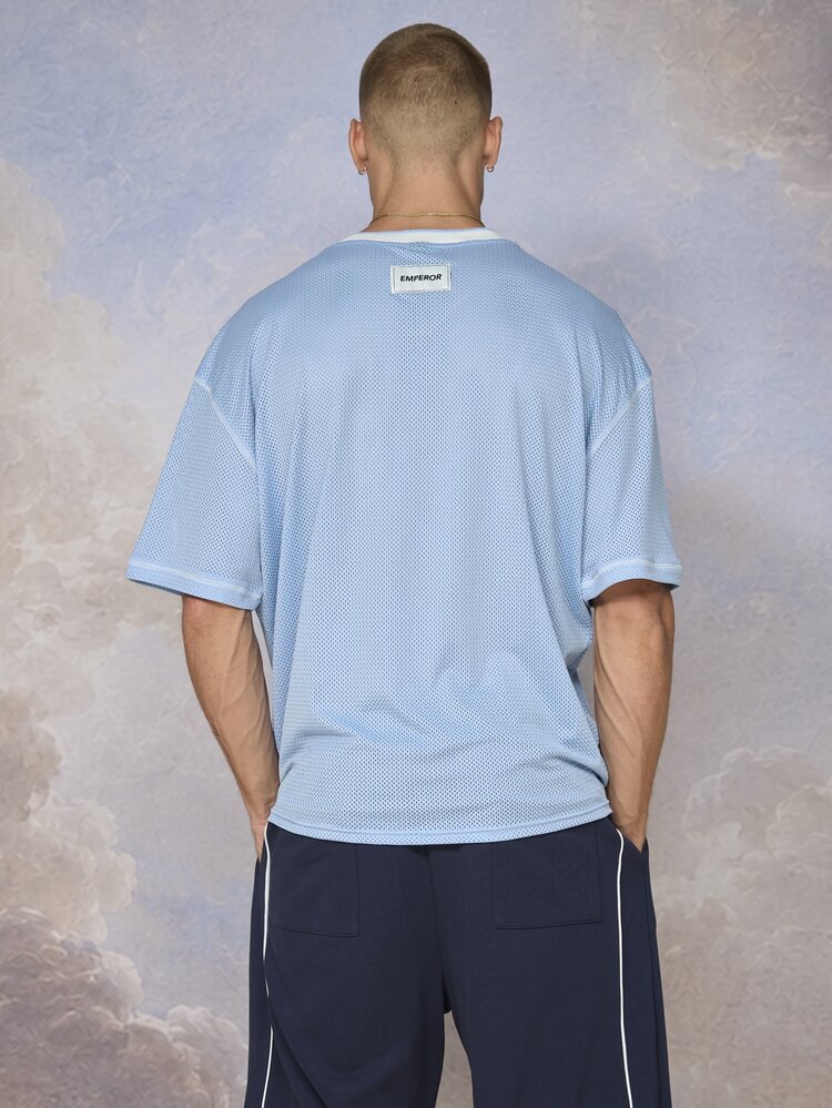 Emperor Men Letter Graphic Drop Shoulder Tee - Blue and White - View 2