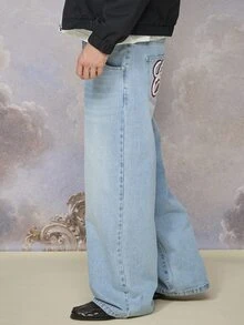 Emperor Men's Light Blue Casual Streetwear Denim Jeans Off Campus Vacation Work Fall - Light Wash - View 3