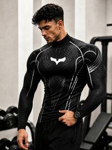GymBeat Men's Muscle Fit Futuristic Armor Graphic Print Compression Long Sleeve T-Shirt, Athletic Gym Workout Top, Outdoor Running Training Sports Tee - Multicolor - View 3