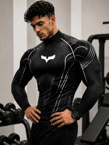 GymBeat Men's Muscle Fit Futuristic Armor Graphic Print Compression Long Sleeve T-Shirt, Athletic Gym Workout Top, Outdoor Running Training Sports Tee - Multicolor - View 1