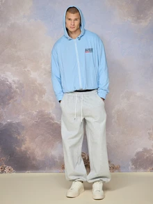 Emperor Men's Light Blue Loose Zip-Up Hooded Jacket, Fall/ Vacation Sports Streetwear - Blue - View 5