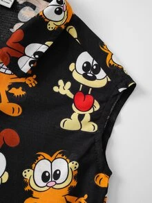 GARFIELD | SHEIN 1pc Cute & Fun Style Baby Boy Romper, Comfortable Collar Sleeveless Romper, Garfield Co-Branded Baby Romper - Black - View 5