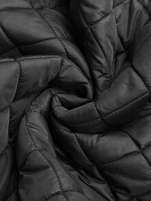 SHEIN LUNE Plus Size Women's Plush Patchwork Casual Versatile Winter Padded Coat - Black - View 10