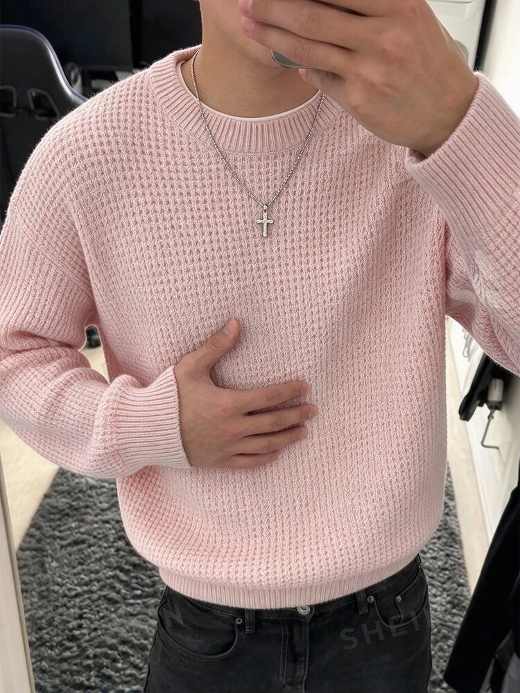 Claim Dot Men's Streetwear Colorblock Fashion Ribbed Long Sleeve Sweater Y2k Couple Matching Outfit Fall - Pink - View 1