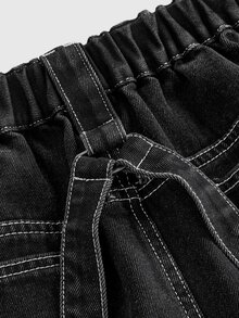 ROMWE Grunge Punk Celana Jeans Denim Wanita Ukuran Plus Gaya Punk Jepang dengan Potongan Lebar, Motif Jaring Laba-laba Karakter Kartun, Desain Kontras Hitam & Merah, Celana Panjang untuk Festival Musik Punk di Jalanan - Hitam - View 5