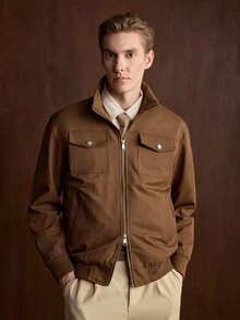 Formmaro Men's Autumn/Winter Daily Commute Stand Collar Zip-Up Jacket, Brown, Old Money - Brown - View 1