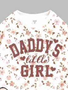 柔霧蓮花粉，可愛甜美字母「Daddy's Girl」❤ 波希米亞柔美花卉圖案，女童休閒舒適寬鬆圓領衛衣與內搭褲2件套，適合秋冬日常、校園、親子、姐妹穿搭，秋季氛圍，爸爸送給女兒的完美生日禮物 - 彩色 - 查看 4