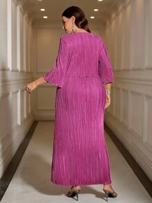 Reflora Plus Size Solid Color Casual Party Dress Fall - Red Violet - View 3