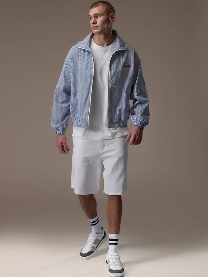 Emperor [100% Cotton] Men's Striped Zip-Up Oversized Jacket Autumn/Winter City Break Vacation Streetwear Daily