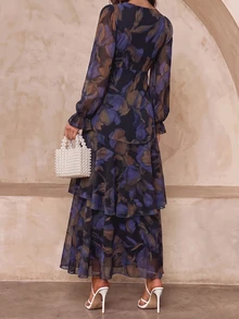 Amorya Women's Gentle French Floral Print Flared Cuff Pleated Dress Party Dress Autumn  Holiday Dress - Multicolor - View 10