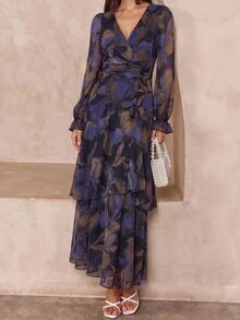 Amorya Women's Gentle French Floral Print Flared Cuff Pleated Dress Party Dress Autumn  Holiday Dress - Multicolor - View 4