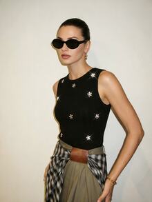 Anewsta Autumn Outfit For Women Black Ribbed Heavy Beaded Versatile Commuter Tank Top - Black - View 1