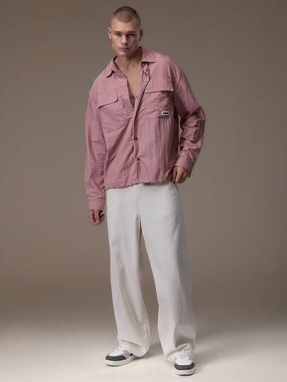 Emperor Men's Autumn Winter Long Sleeve Tops Button Up Shirts Dusty Pink Casual Pocket Streetwear Jacket Top Vacation