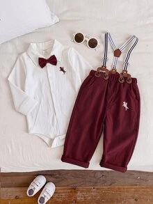 SHEIN Newborn Baby Boy Baby Boy 2pcs/Set Cute Elegant - Multicolor - View 5