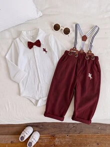 SHEIN Newborn Baby Boy Baby Boy 2pcs/Set Cute Elegant - Multicolor - View 3