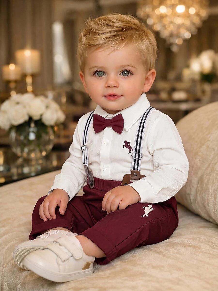 SHEIN Newborn Baby Boy Baby Boy 2pcs/Set Cute Elegant - Multicolor - View 1