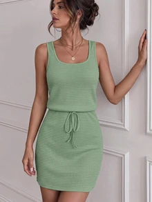 Easowa Casual Simple Street Style Sage Green Crop 2 In 1 Dress For Women, Autumn,Summer Dresses For Women Vacation - Mint Green - View 1