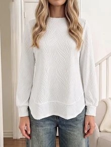 Easowa Women's Fall Winter Textured Round Neck Long Sleeve Casual Sweatshirt Brunch White - White - View 3