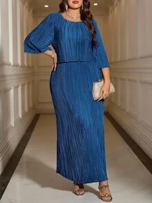 Reflora 大尺碼極簡浪漫優雅紋理婚禮雞尾酒禮服，適合海灘晚餐、正式派對、秋季，皇家藍 - 藍色 - 查看 6