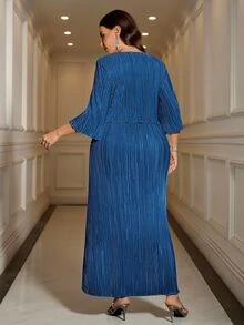 Reflora 大尺碼極簡浪漫優雅紋理婚禮雞尾酒禮服，適合海灘晚餐、正式派對、秋季，皇家藍 - 藍色 - 查看 3