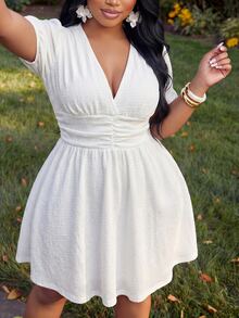 Veslaya 2026 Spring/Summer Plus Size Women's New Wedding Brunch Party Beach Formal High Tea Vacation-To-Dinner Anniversary Elegant All White Dress - White - View 7