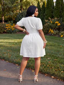Veslaya 2026 Spring/Summer Plus Size Women's New Wedding Brunch Party Beach Formal High Tea Vacation-To-Dinner Anniversary Elegant All White Dress - White - View 3