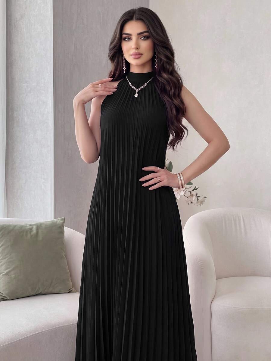 Modelyn High Low Hem Pleated Swing Dress