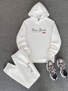 Daypath Men's 2 Pieces Hoodie Set, Minimalist Letter Design, Men's Sports Outfit, Suitable For Autumn/Winter - White - View 1