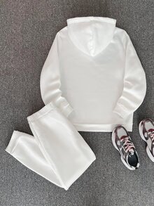 Daypath Men's 2 Pieces Hoodie Set, Minimalist Letter Design, Men's Sports Outfit, Suitable For Autumn/Winter - White - View 2