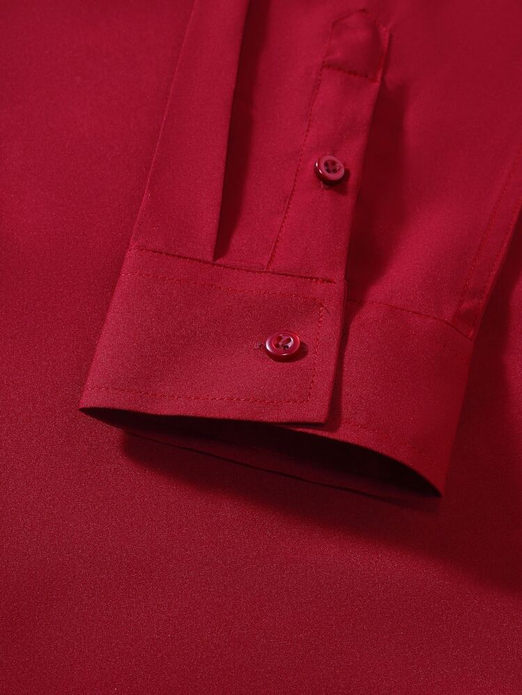 Calvornis Men's Fashion Casual Long Sleeve Shirt , Solid Color Button Long Sleeve Shirt, Formal, Old Money - Red - View 6