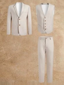 EASEVO Men's Plus Size Button Long Sleeve Jacket And Vest With Pants Suit Set - Apricot - View 11