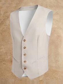 EASEVO Men's Plus Size Button Long Sleeve Jacket And Vest With Pants Suit Set - Apricot - View 6