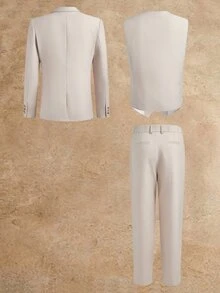 EASEVO Men's Plus Size Button Long Sleeve Jacket And Vest With Pants Suit Set - Apricot - View 2
