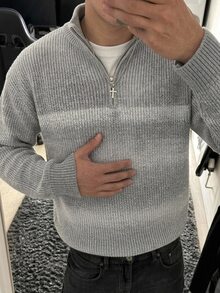 Claim Dot 男士百搭日常長袖針織衫，Ins風，華麗派對，街頭成熟，寬鬆版型漸層漸變，秋季，正式，老錢風 - 灰色 - 查看 1