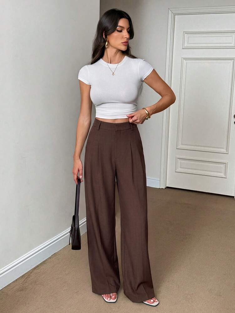 SHEIN Tall قماش ألياف الخيزران الأبيض للنساء مع تصميم أزرار أمامية: زي معلمات أنيق وملابس عمل كاجوال للأعمال التجارية يوم المعلم الخريف - قهوة بني - مشاهدة 7