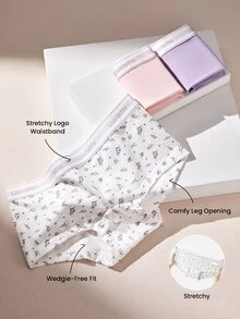 LUVLETTE Plus 3-Pack Cotton Logo High-Waist Boyshorts Women Underwear Panties Set-Pink - Multicolor - View 5