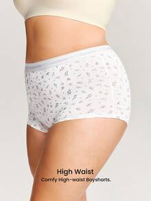 LUVLETTE Plus 3-Pack Cotton Logo High-Waist Boyshorts Women Underwear Panties Set-Pink - Multicolor - View 14