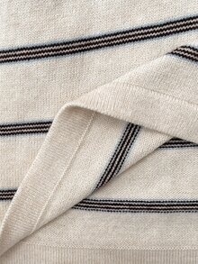 Easowa Curve Plus Size Women's Striped Long Sleeve Single-Breasted Casual Knit Cardigan - Dark Grey - View 8