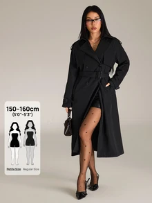 Sinnesro Spring/Autumn Fashion Solid Color Double-Breasted Trench Coat Jacket - Black - View 6