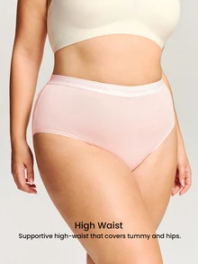 LUVLETTE Plus 3-Pack Cotton Logo High-Waist Briefs Women Underwear Panties Set-Pink - Multicolor - View 14