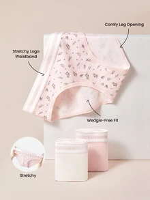 LUVLETTE Plus 3-Pack Cotton Logo High-Waist Briefs Women Underwear Panties Set-Pink - Multicolor - View 6